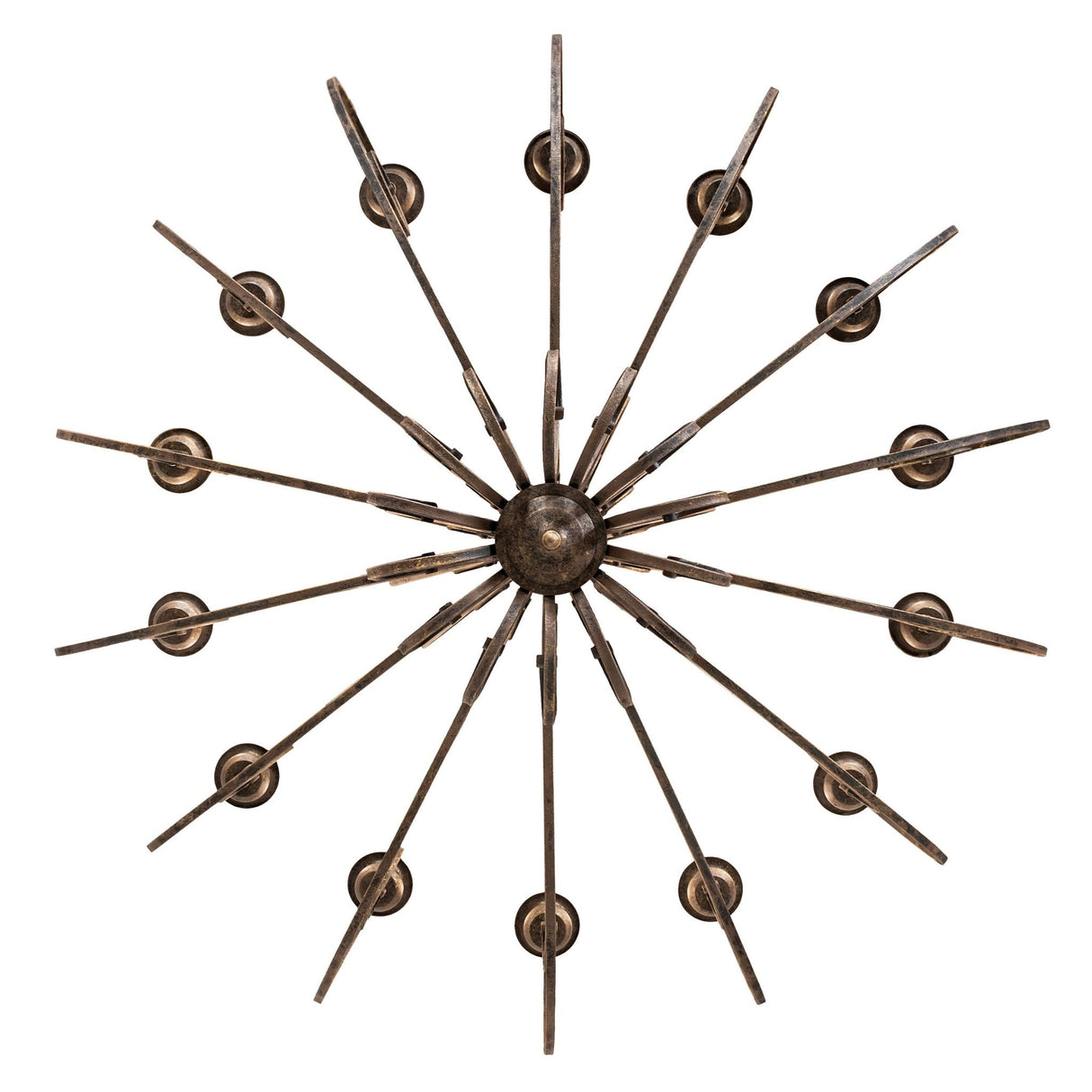 Bottom view of Fernando chandelier showing circular iron frame layout.