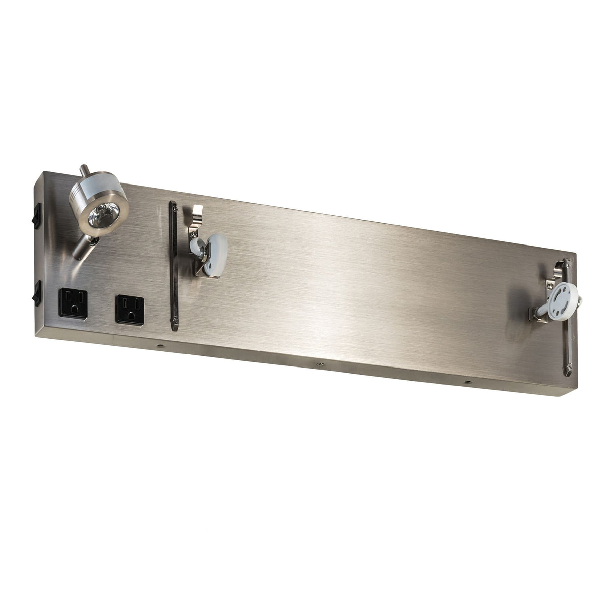 Back view of brushed nickel wall sconce design.
