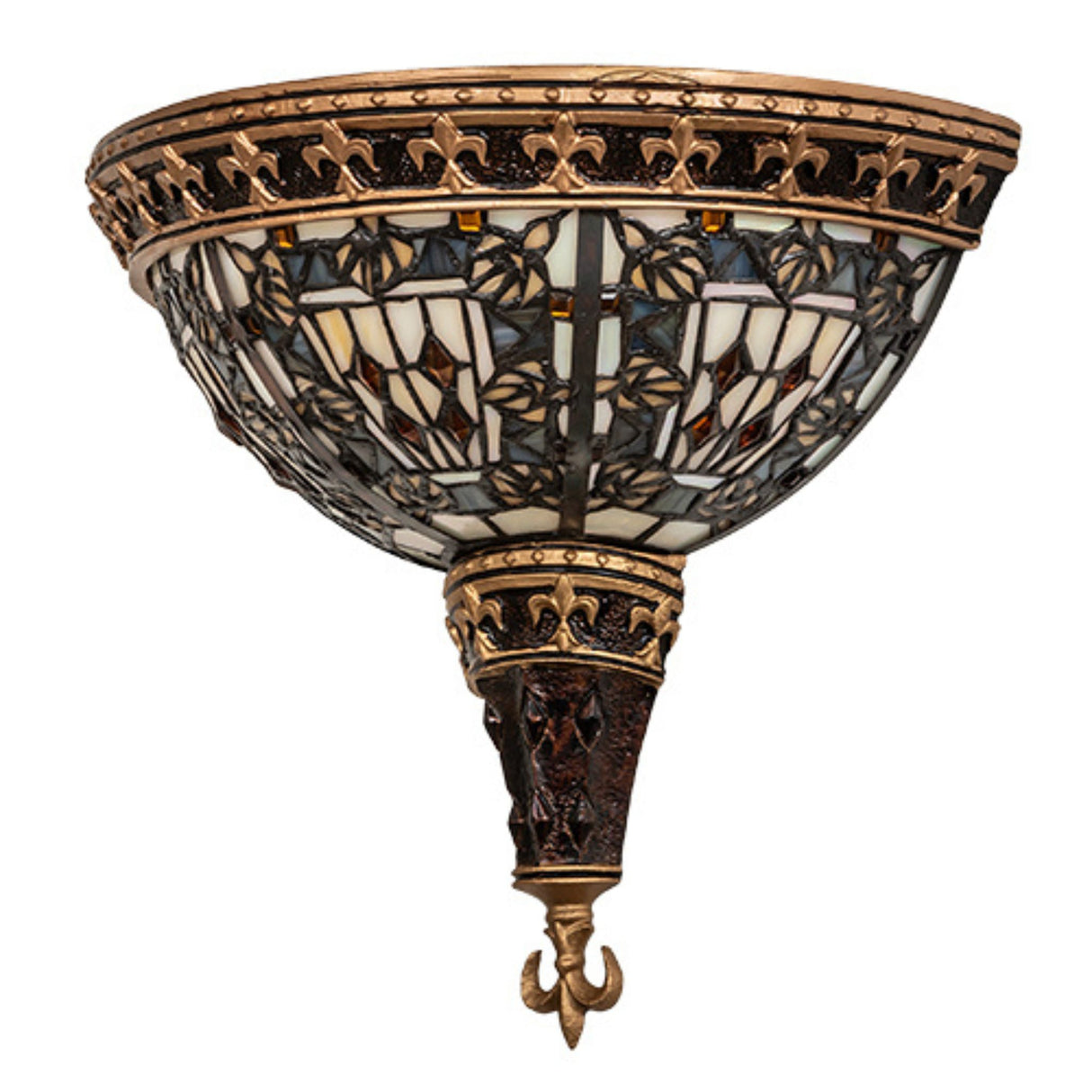 Fleur-de-lis wall sconce featuring a bronze-toned base.