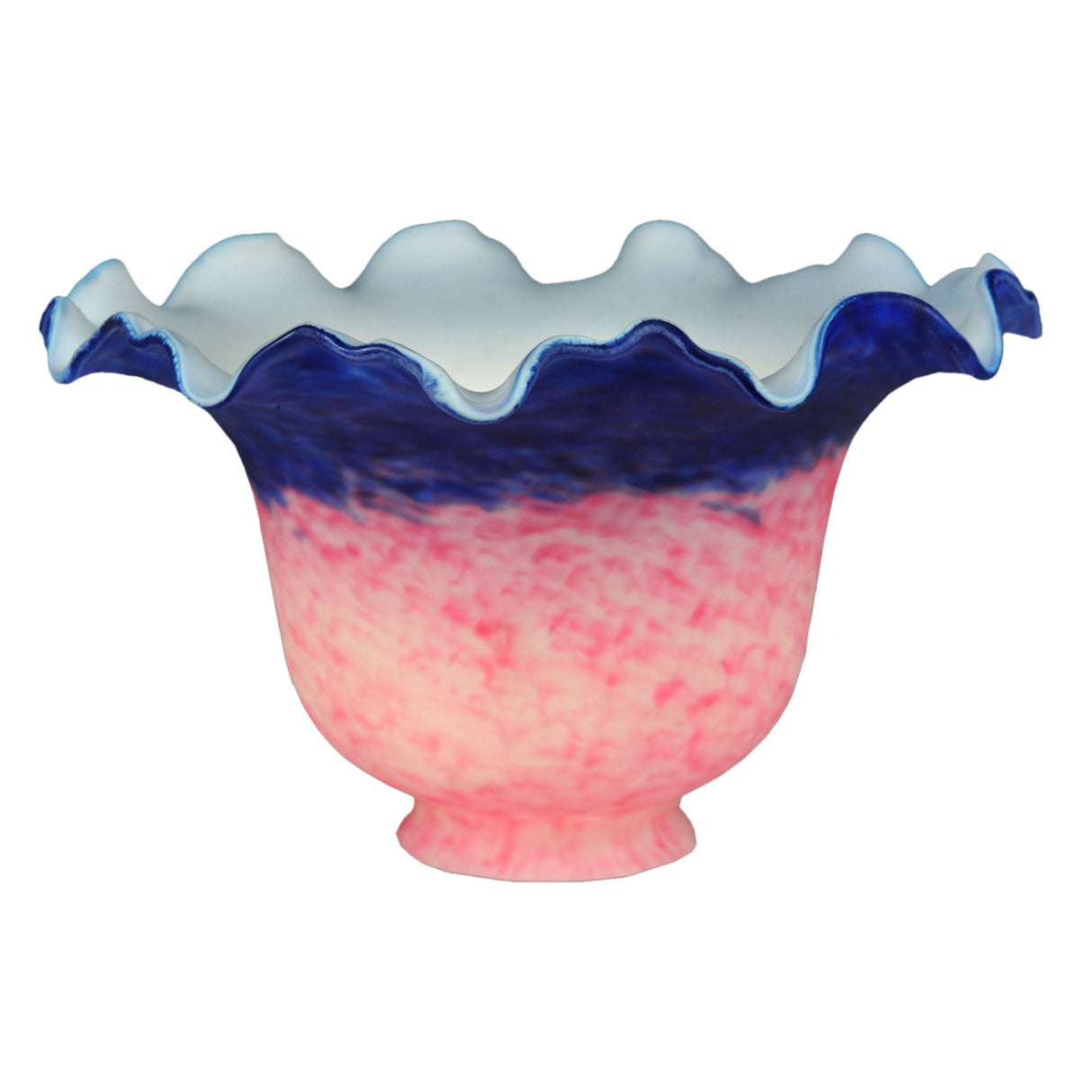 Elegant fluted bell glass shade with pink and blue hues.