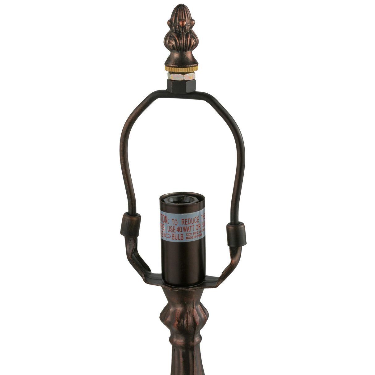 top view of footed lamp base highlighting its harp attachment and structure.