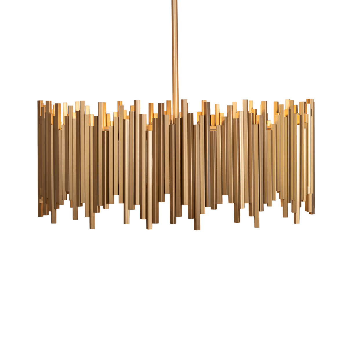 Side profile showing layered gold rods and soft diffused illumination.
