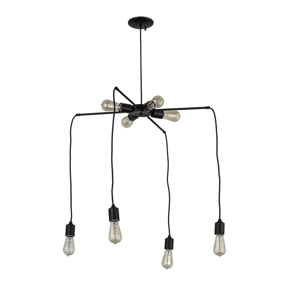 Front view of Alva 8-light chandelier showcasing adjustable cords.