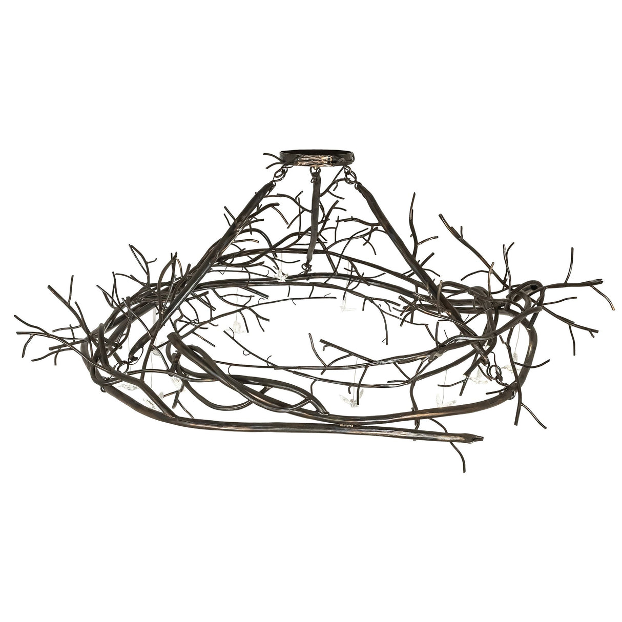 Angled view of sculptural branch-inspired Gardner chandelier.