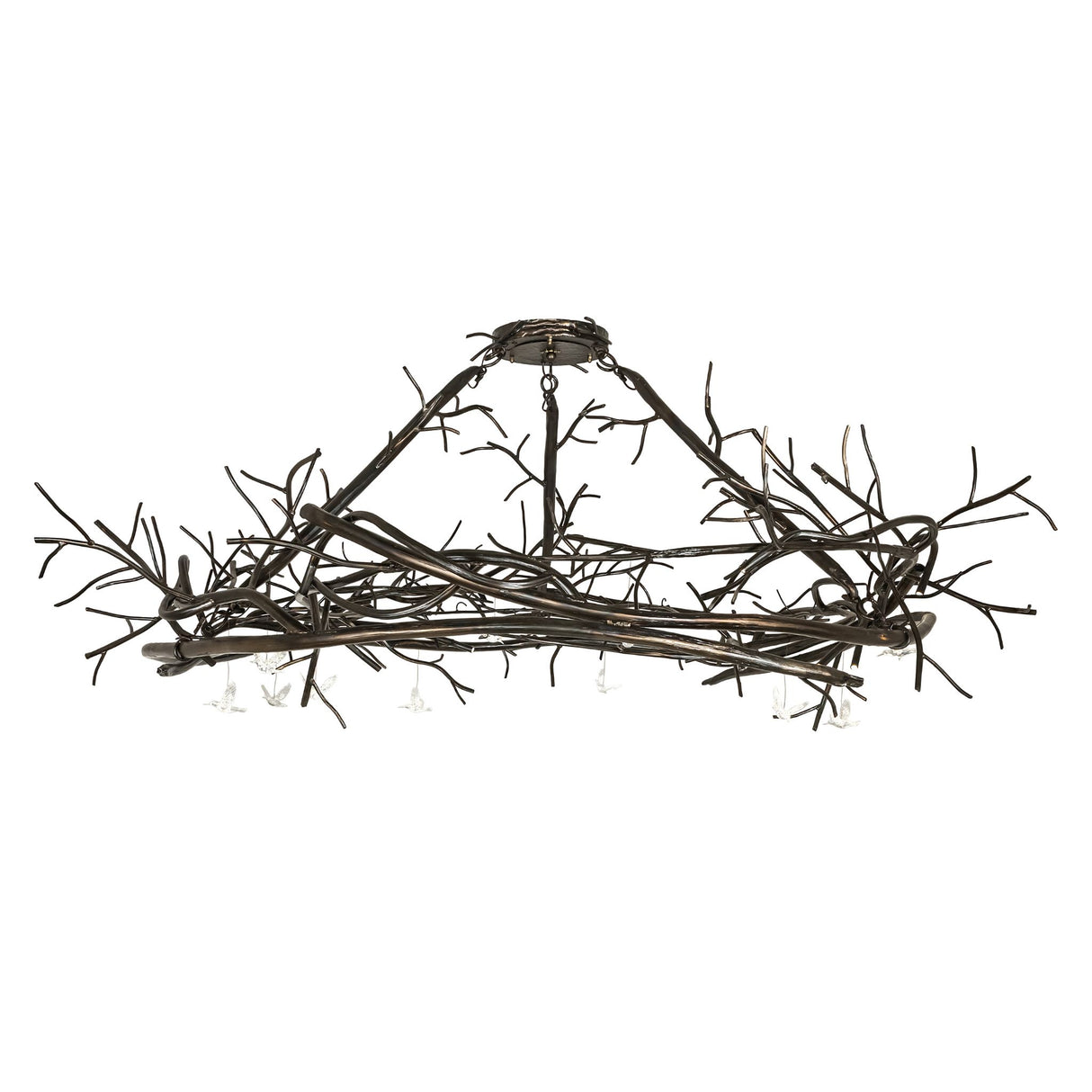 Side profile of chandelier showing layered branch framework.