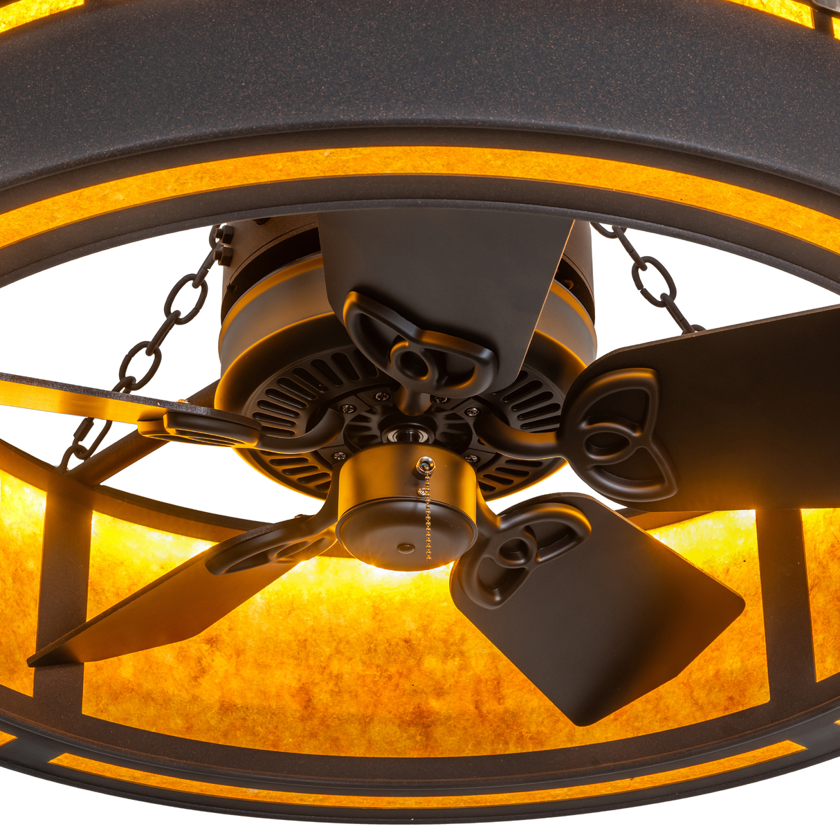 Close-up of fan motor and blade detailing of Golden Forge Chandel-Air.