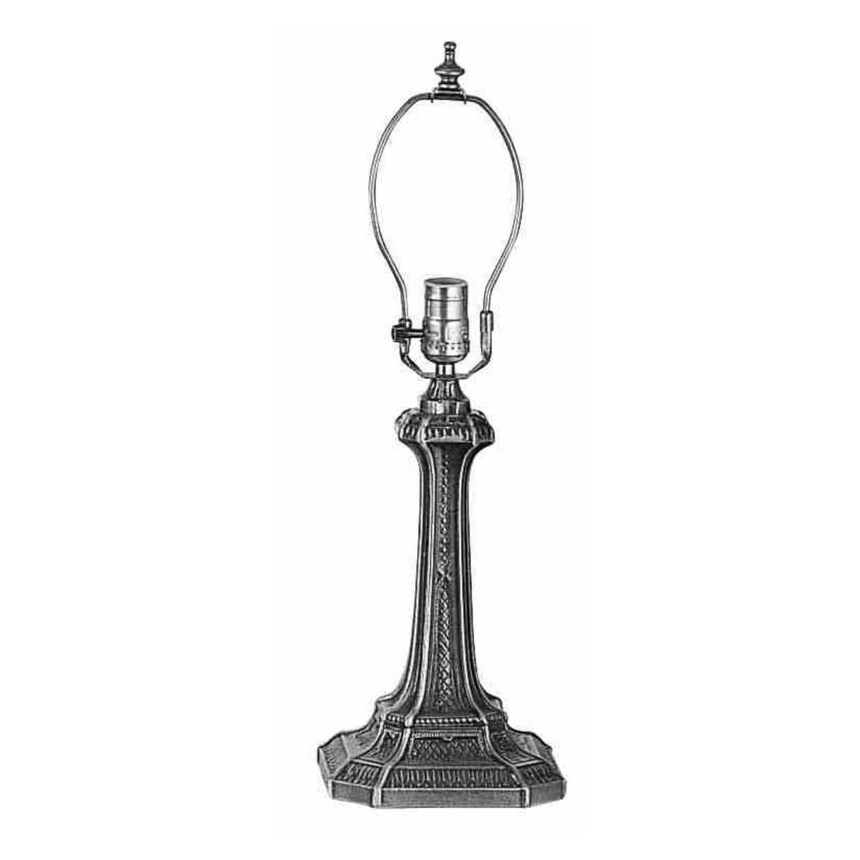 Black-and-white sketch of Gothic-style table lamp base.