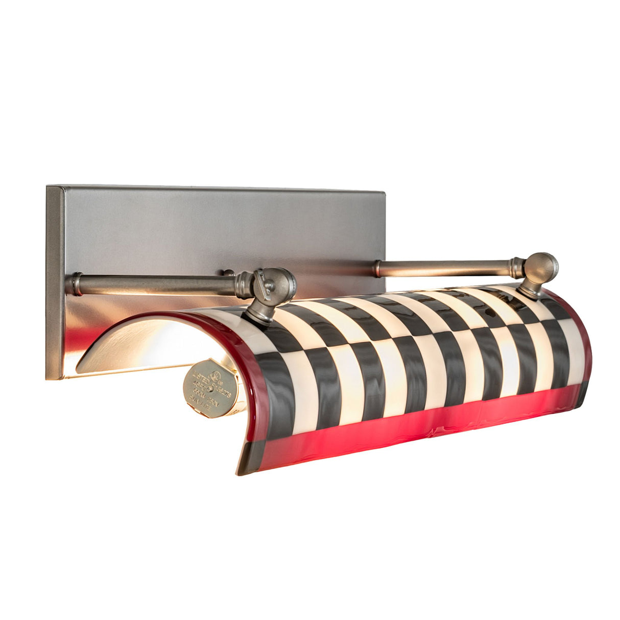 Close-up of the Grand Prix Picture Light Wall Sconce backplate and mounting hardware.