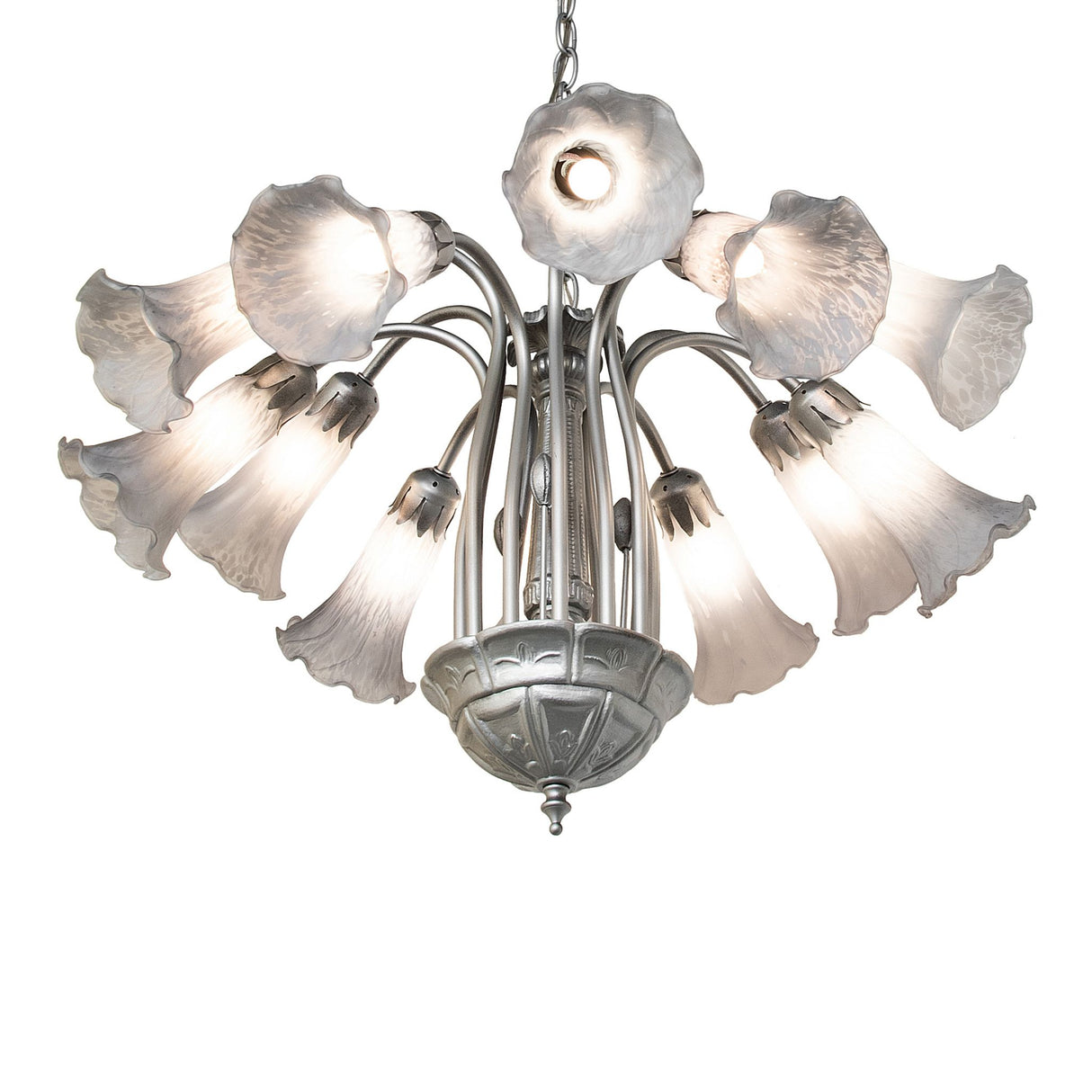 Bottom angle view of pond lily chandelier.
