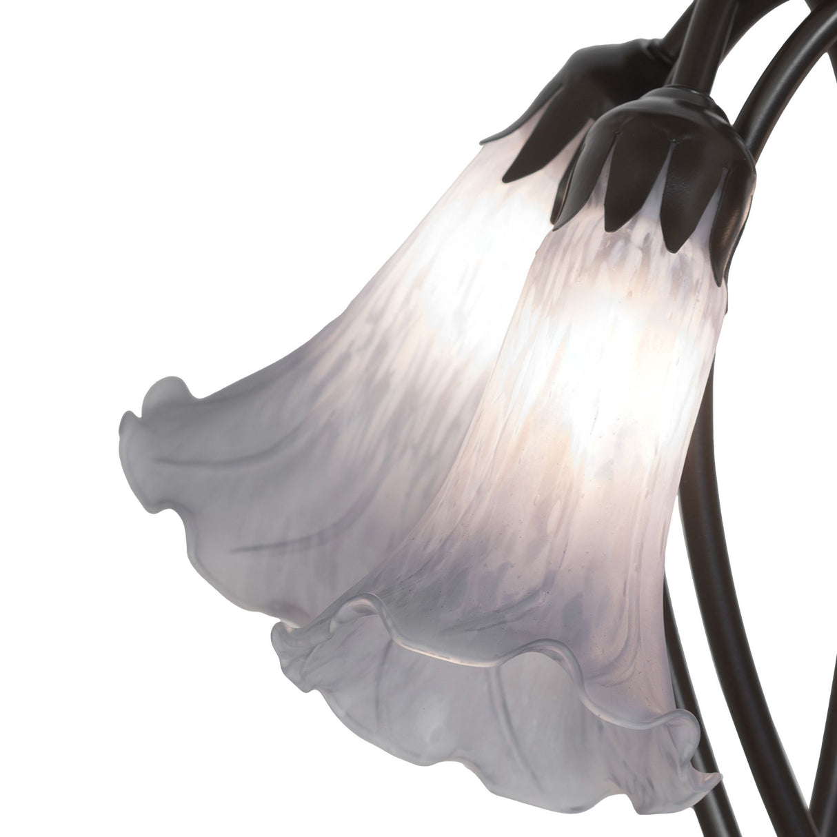 Detailed design of gray glass shades on tiffany lamp.