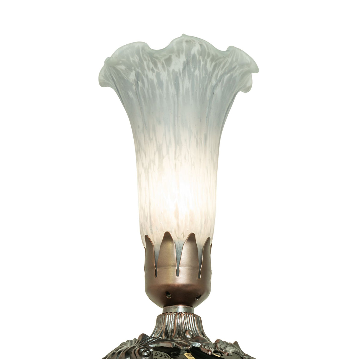Side perspective of the Gray Tiffany Pond Lily Accent Lamp highlighting its elegant curves.