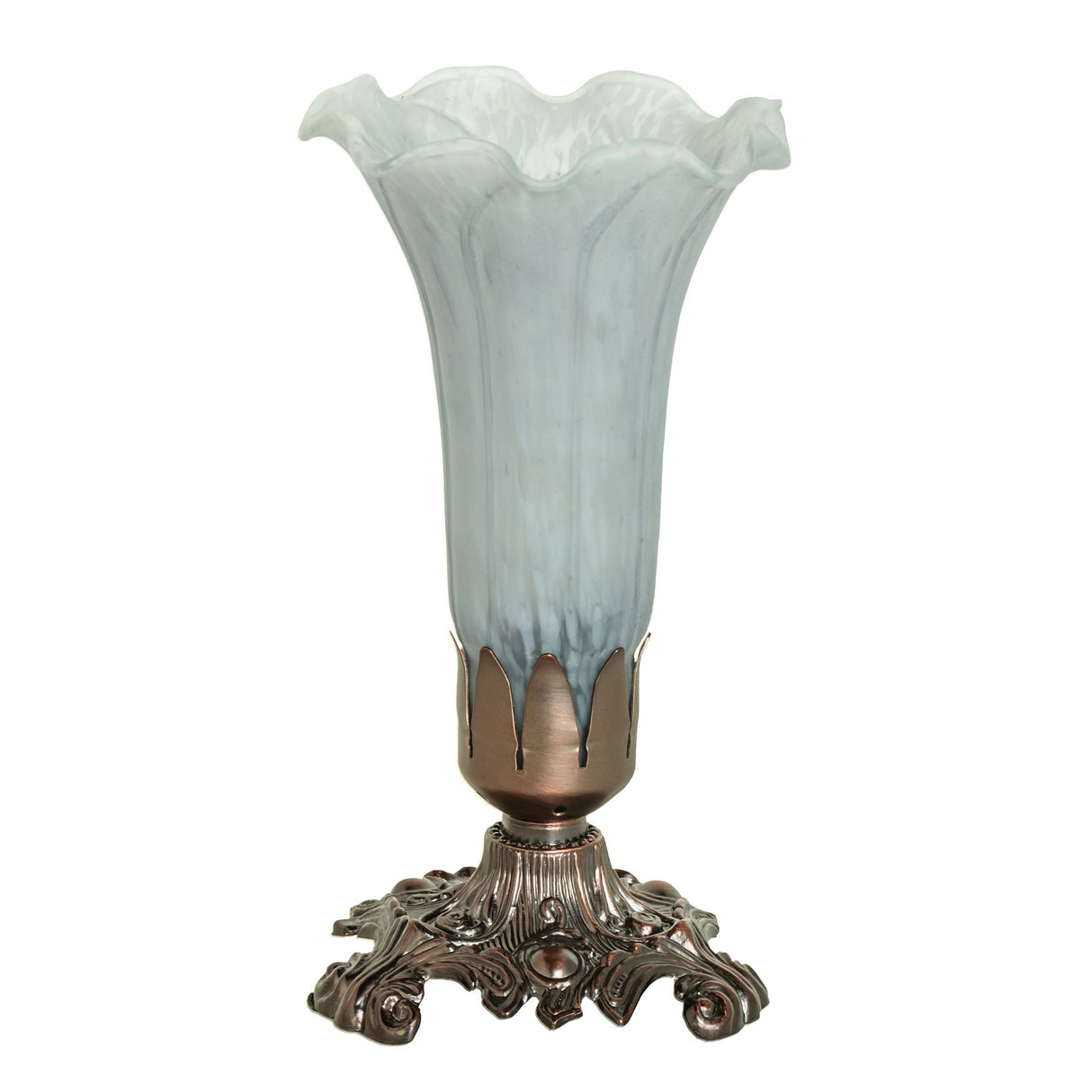 Unlit Gray Tiffany Pond Lily Accent Lamp showcasing its handcrafted glass shade.
