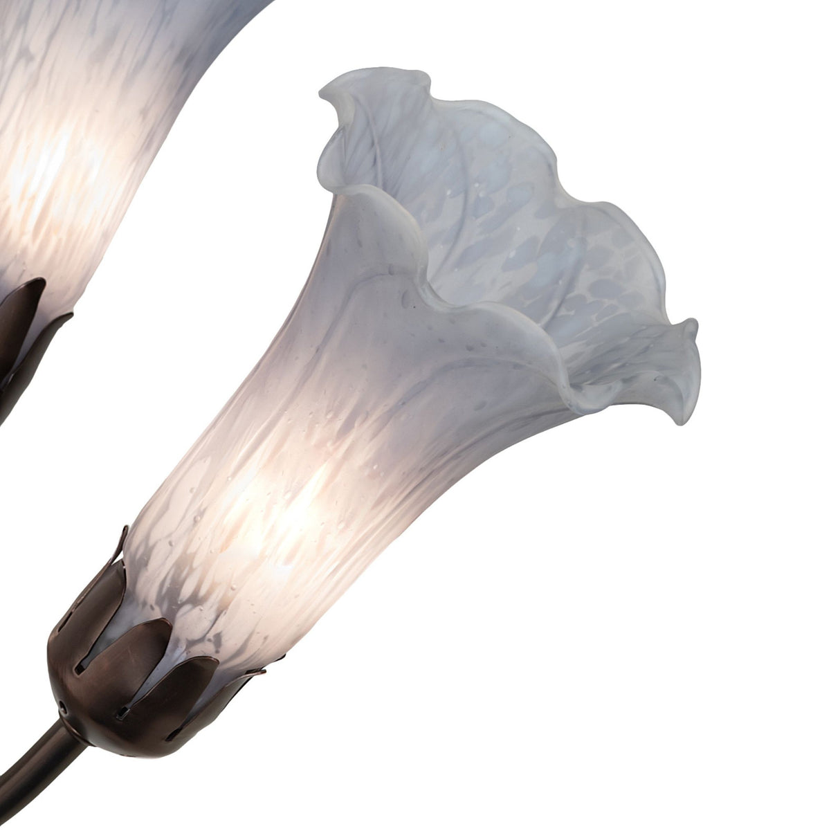 Closeup of a gray Tiffany pond lily glass shade with intricate detailing.