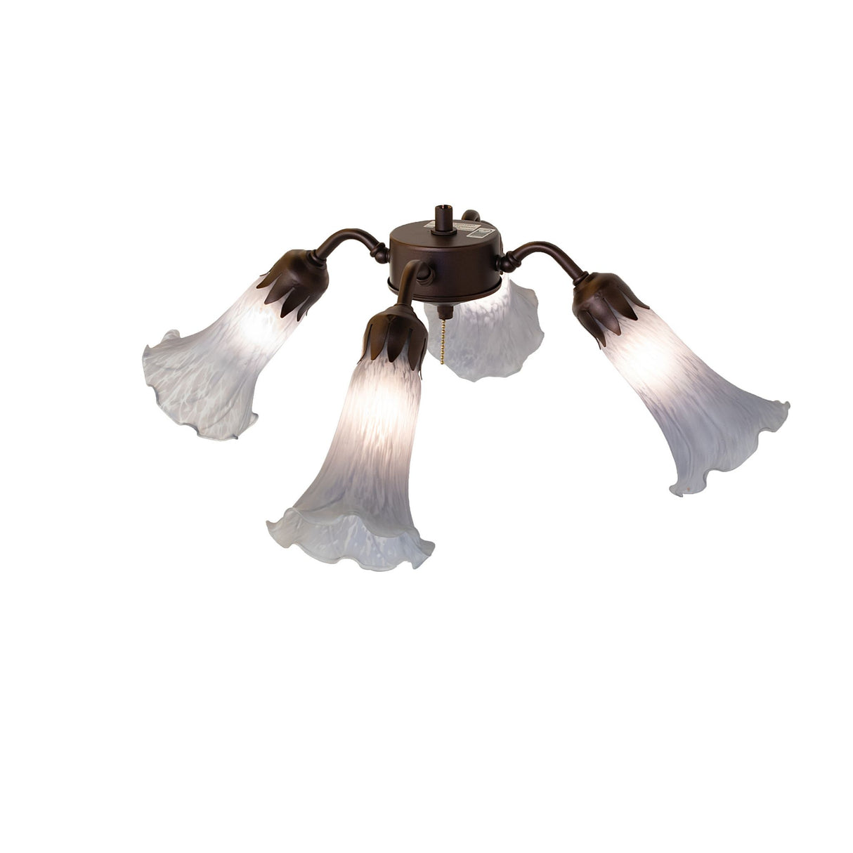 Top-down view of the Gray Tiffany Pond Lily fan light, elegant floral arrangement of the shades.