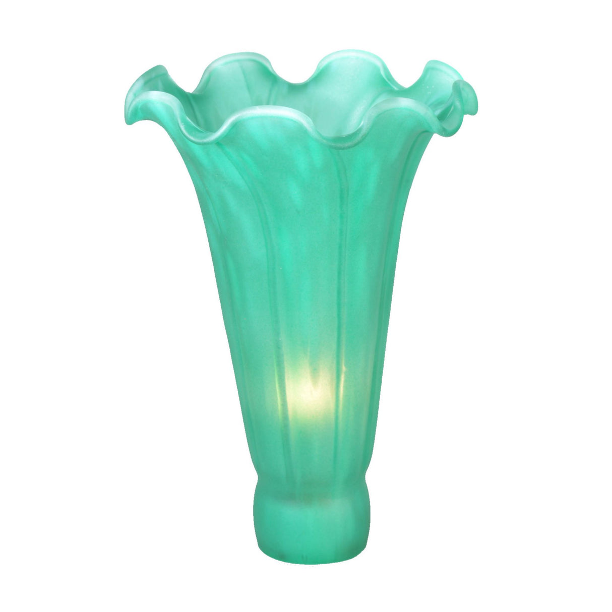 Illuminated Green Pond Lily Shade with a mottled emerald glass finish.
