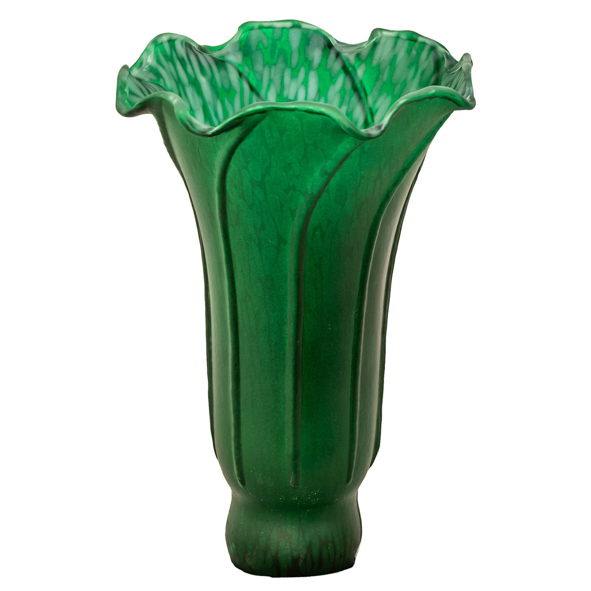 Matte emerald green pond lily shade, front view, showcasing the handcrafted Favrile-inspired design.