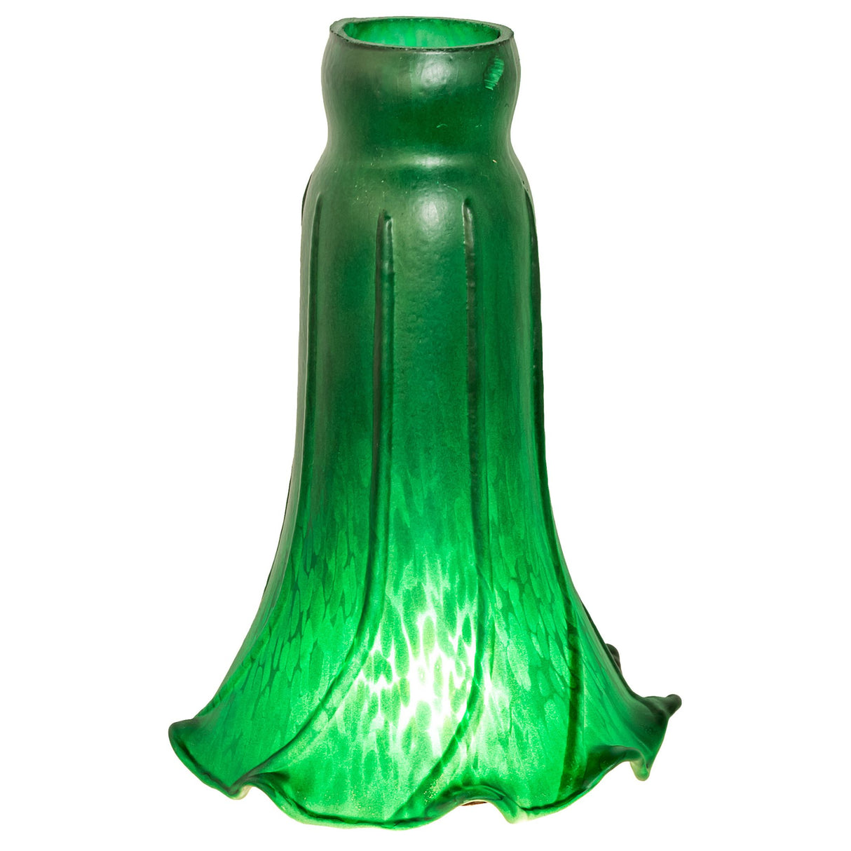 Side profile of emerald green pond lily shade with elegant curves and fine detailing.
