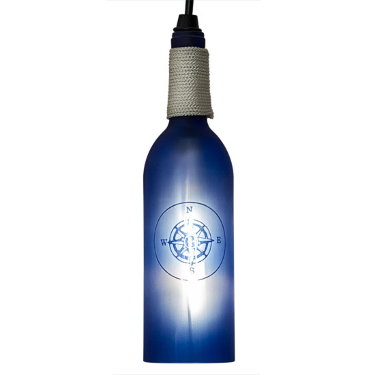Hanging compass design wine bottle pendant.