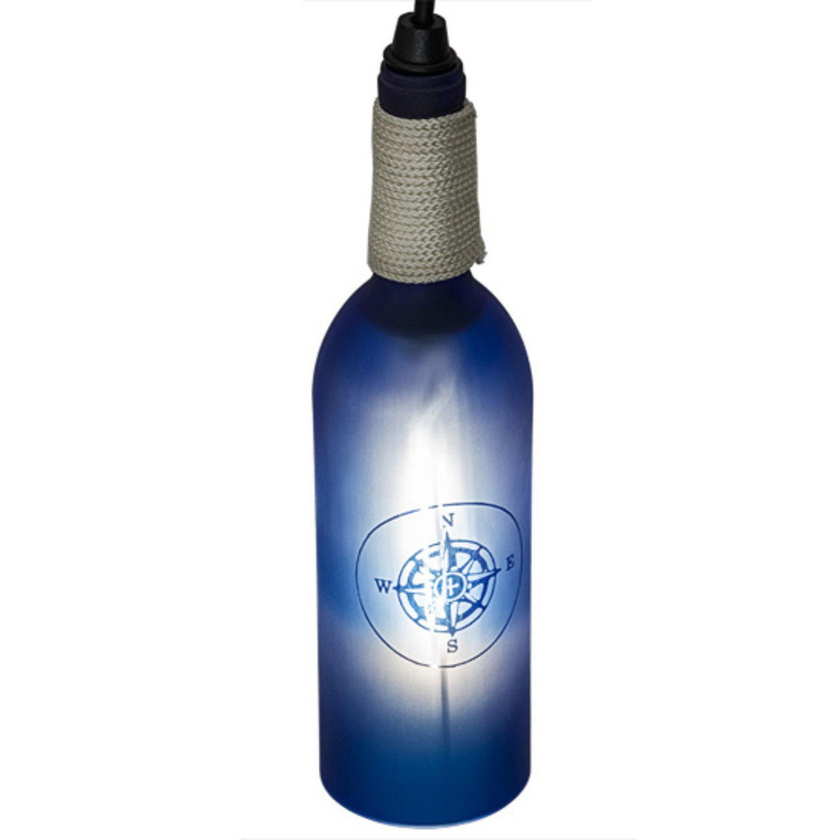 Illuminated compass wine bottle mini pendant.