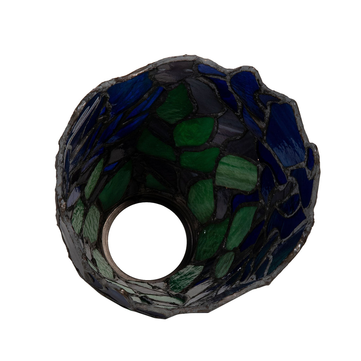 Top view of Iris fan light shade showcasing detailed stained glass pattern.