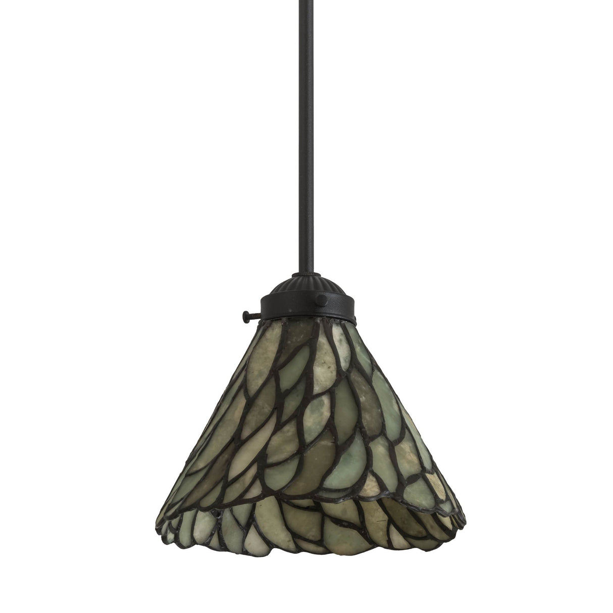 Moss green Jadestone mini pendant in an unlit state, showing earthy tones.