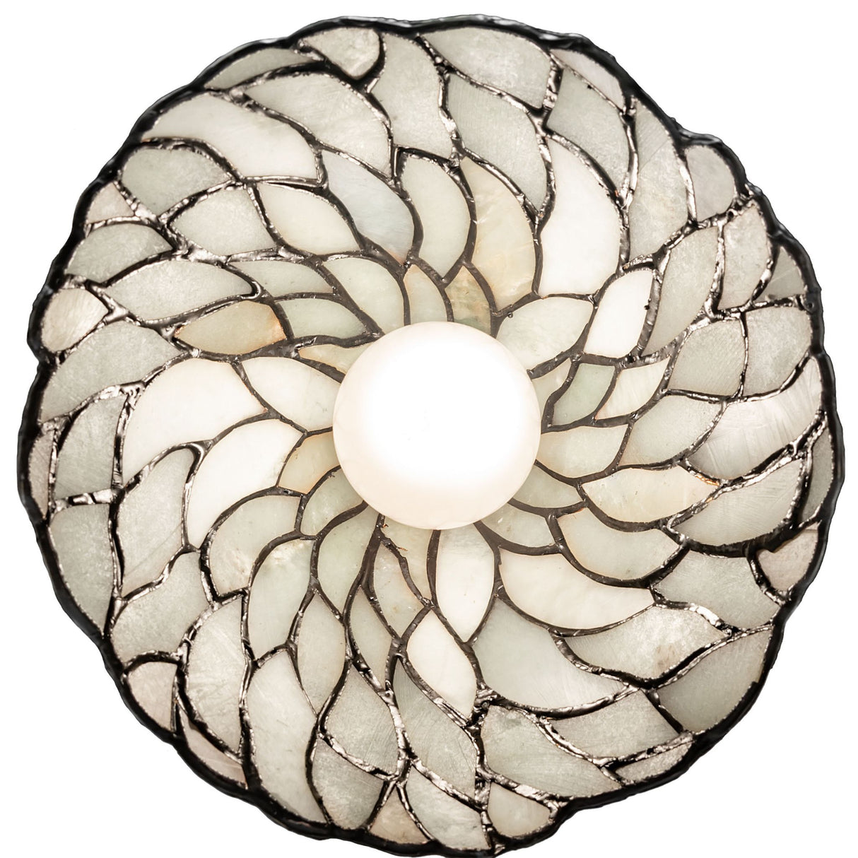 Bottom view of jadestone willow pendant with intricate design.