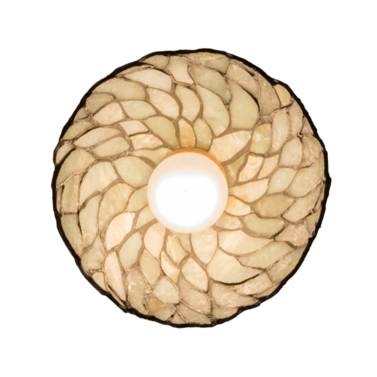 bottom view of jadestone willow mini pendant highlighting textured black hardware.