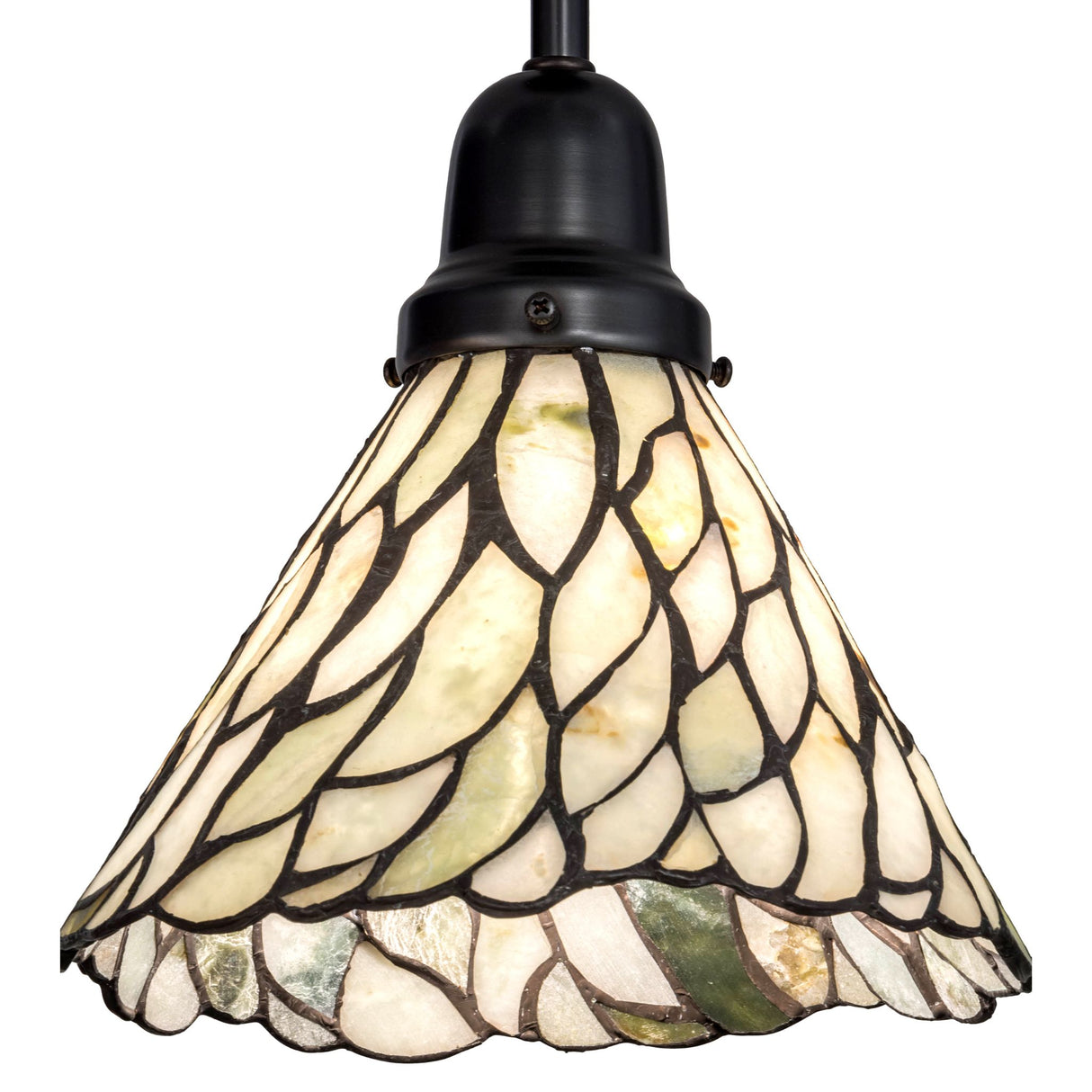 closeup view of natural jadestone glass on willow mini pendant.