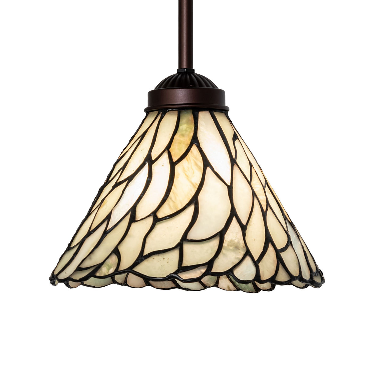 Front view of natural jadestone willow pendant in green and ivory tones.