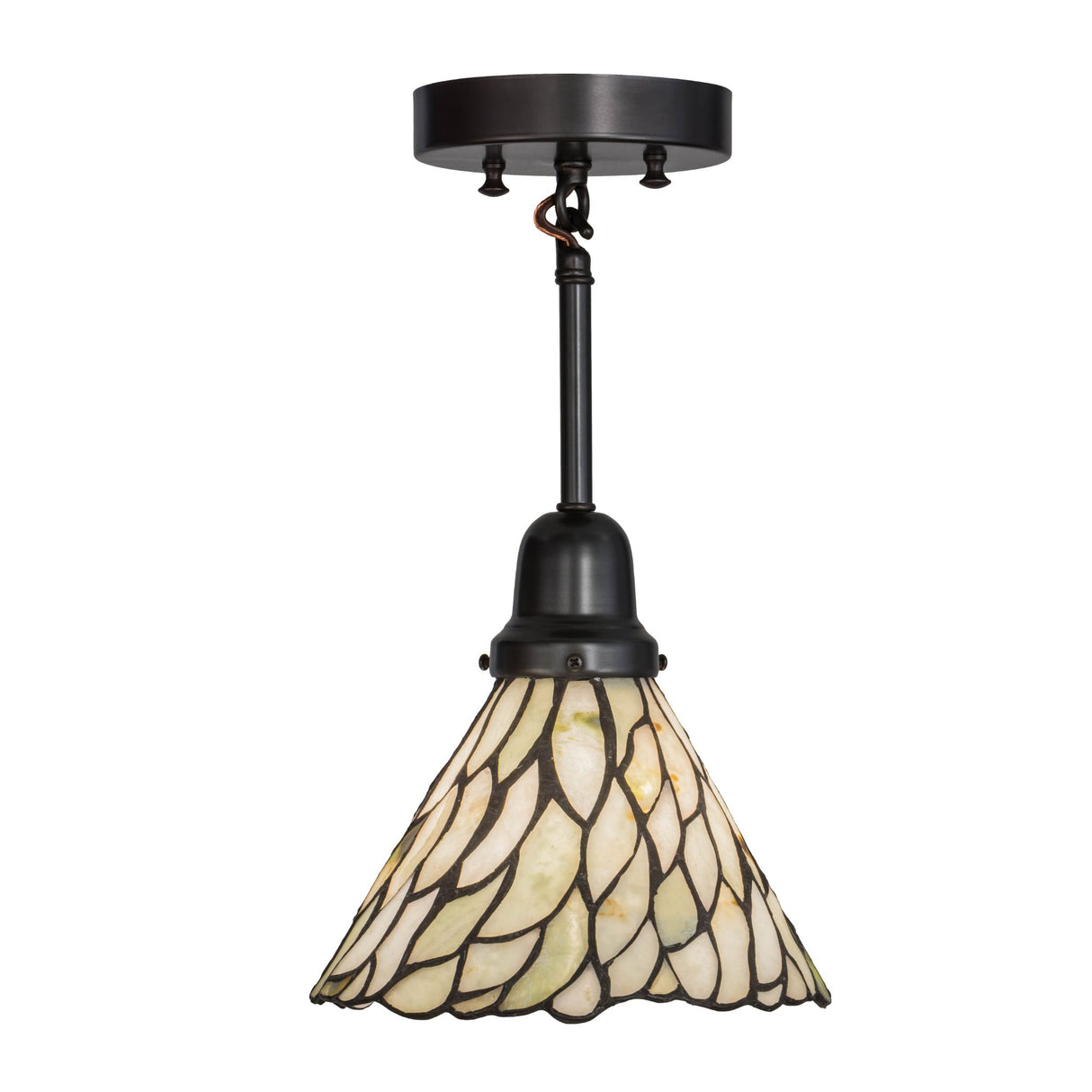 detailed view of moss green and ivory jadestone on willow mini pendant shade.