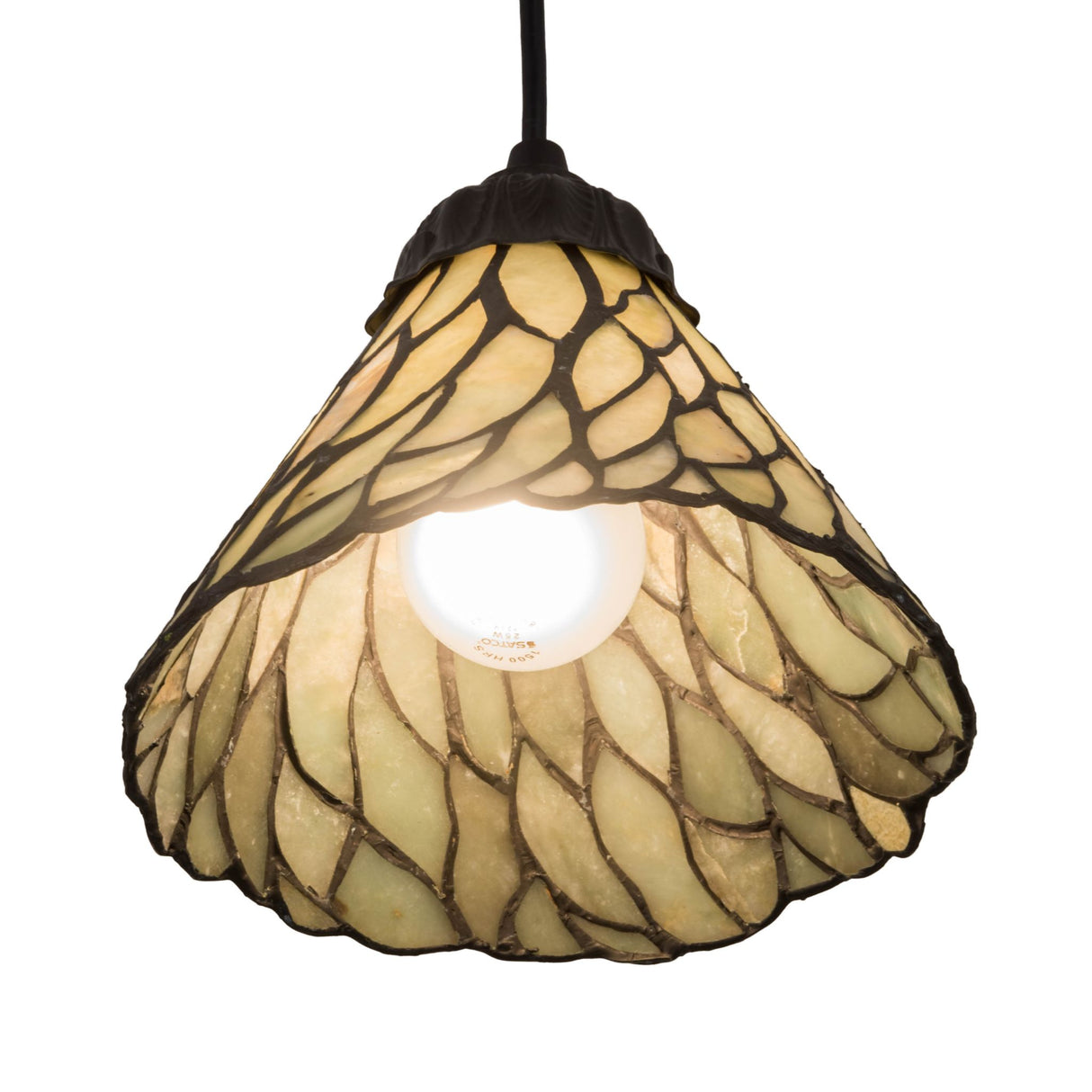 illuminated view of jadestone willow mini pendant emitting a warm, inviting glow.