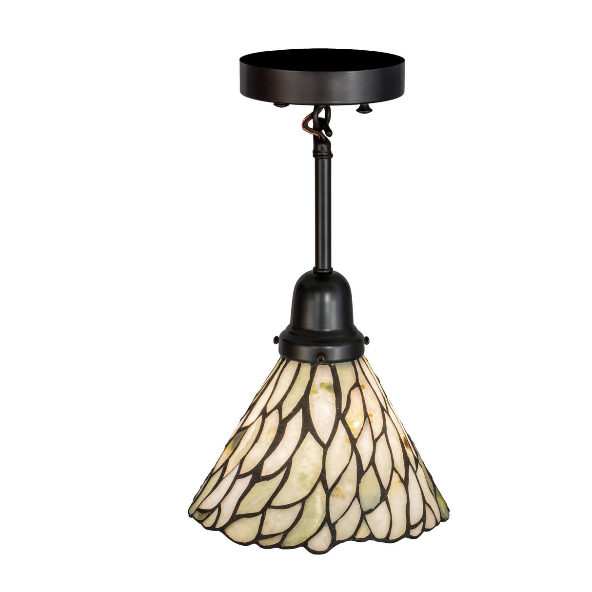 top view of jadestone willow mini pendant with craftsman brown hardware.