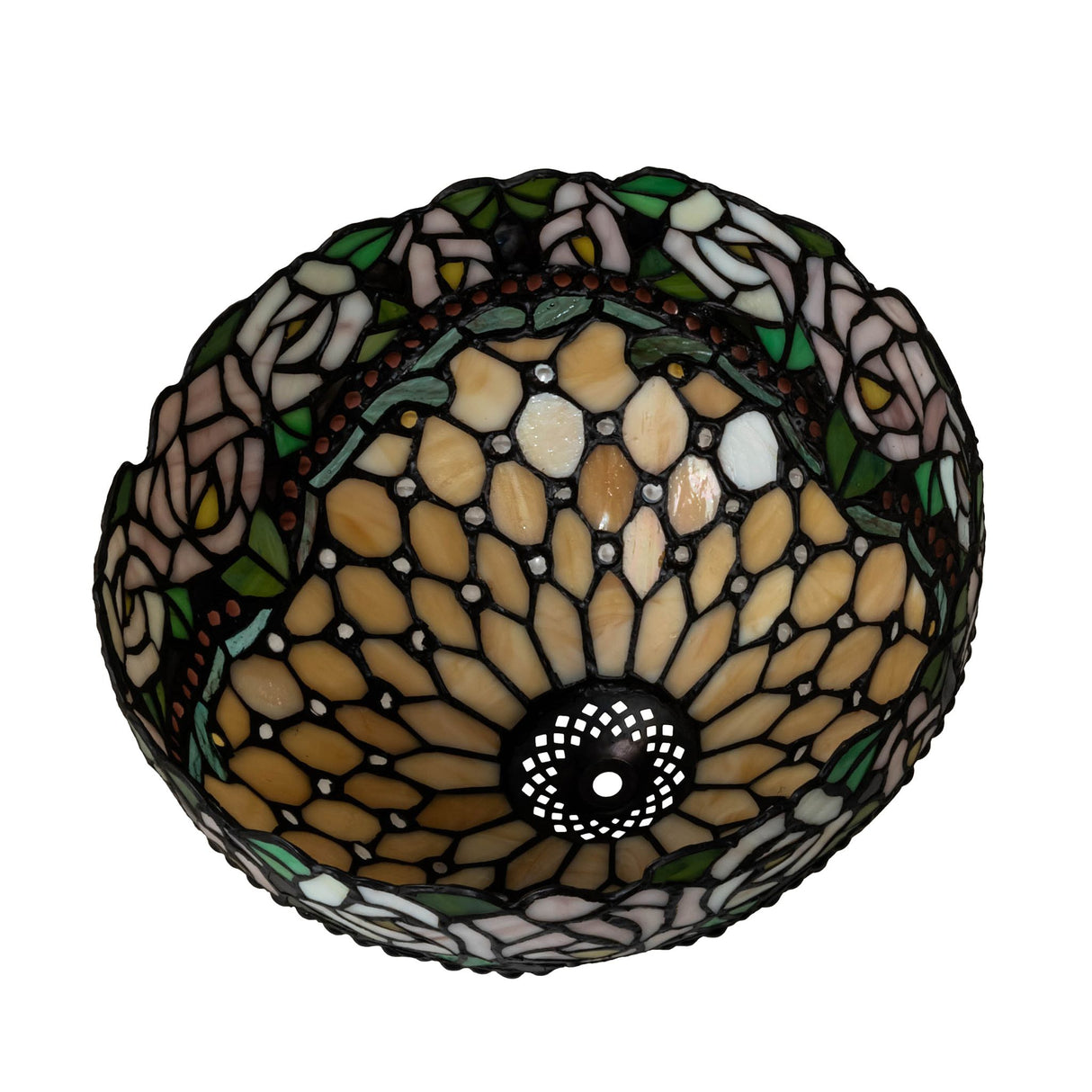 Bottom view of Jeweled Rose shade showcasing floral and jeweled patterns.