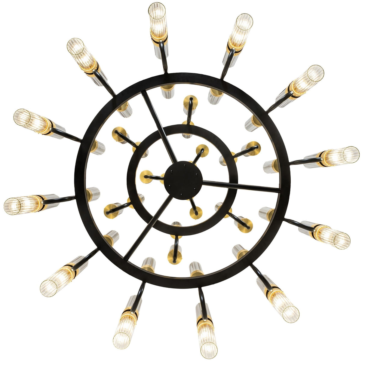 Bottom view of Kahler chandelier showing circular ring light layout.