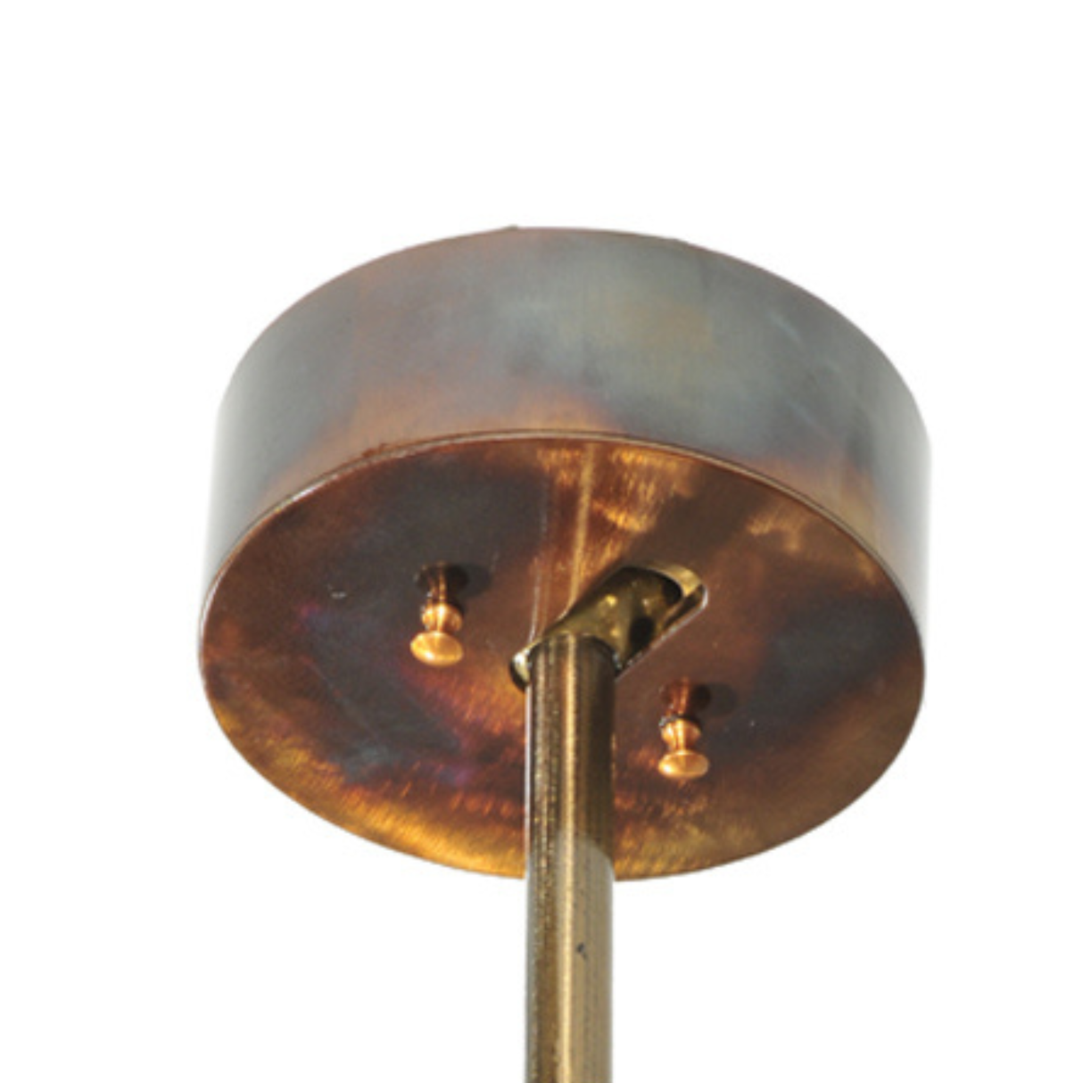 Ceiling canopy detail showing burnished brass finish.