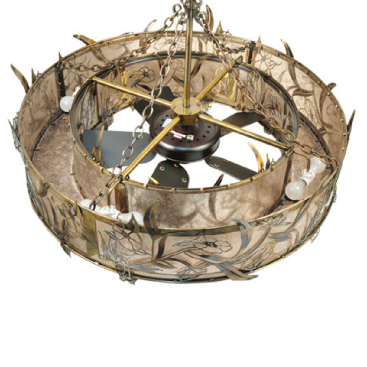 Top-down view highlighting fan assembly and interior light bulbs.