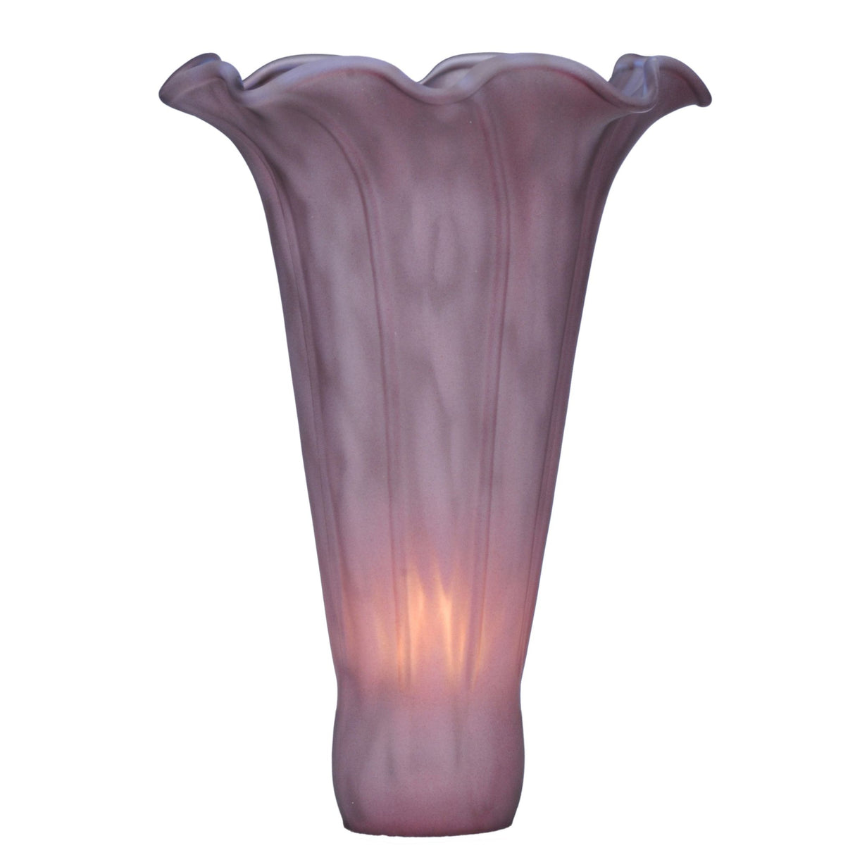 Front view of lavender pond lily glass shade with soft ruffled edge.