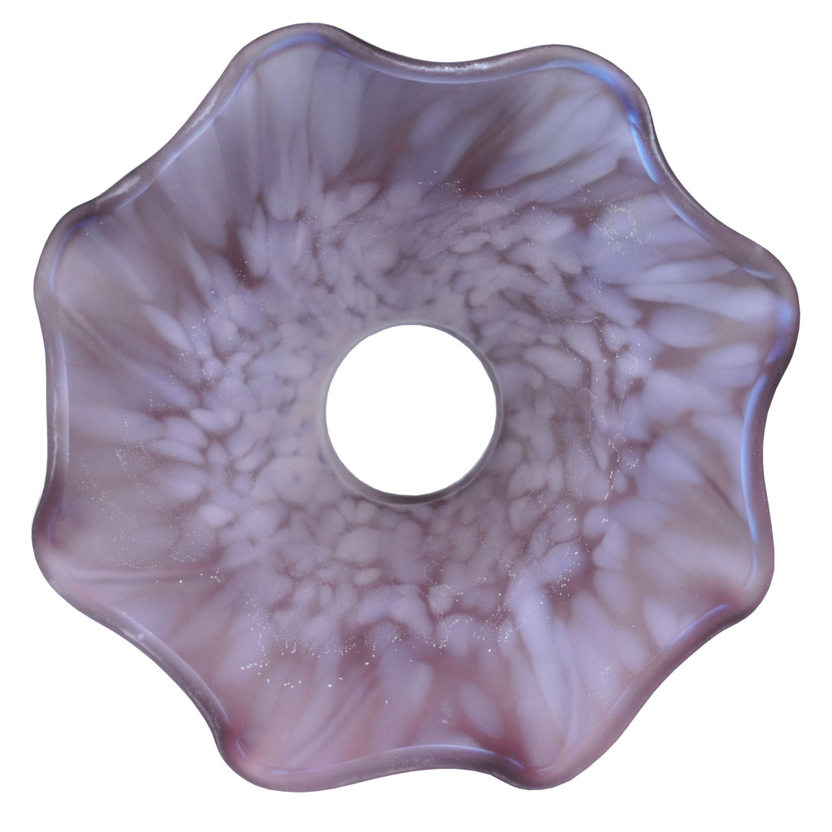 Top view of lavender pond lily glass shade with center hole.