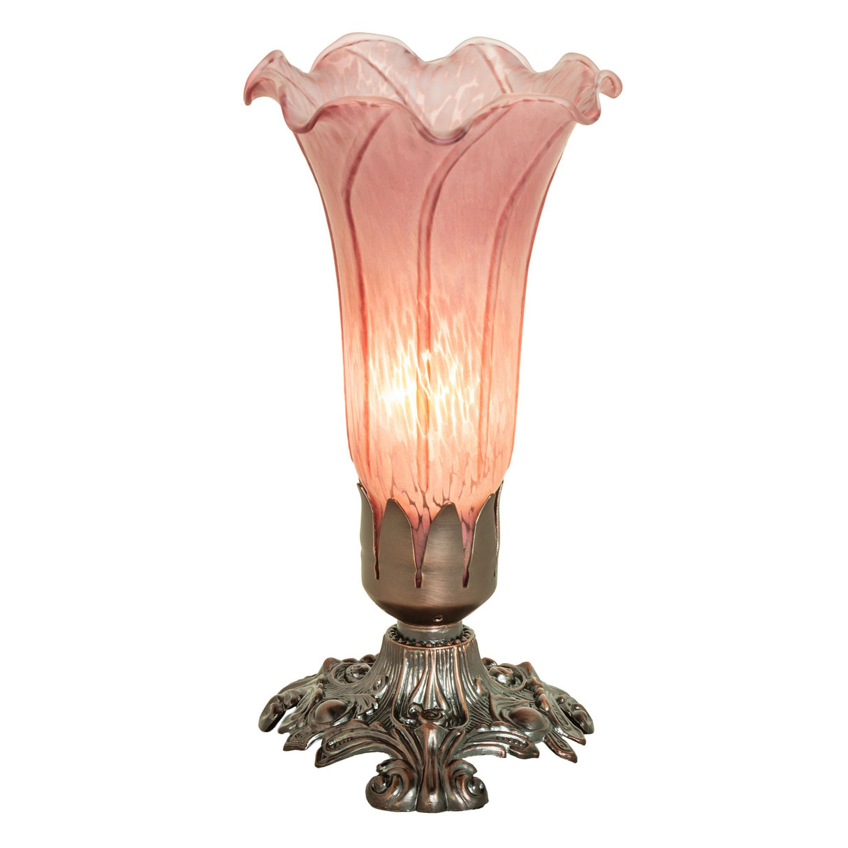 Lavender Pond Lily Mini Lamp featuring a fluted glass shade and decorative base.