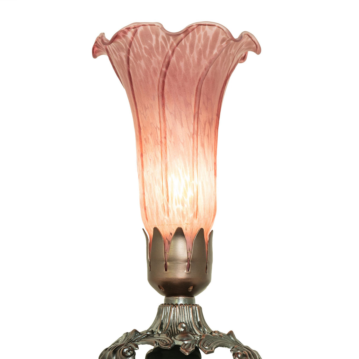 Bottom view of Lavender Pond Lily mini lamp showing intricate base details.