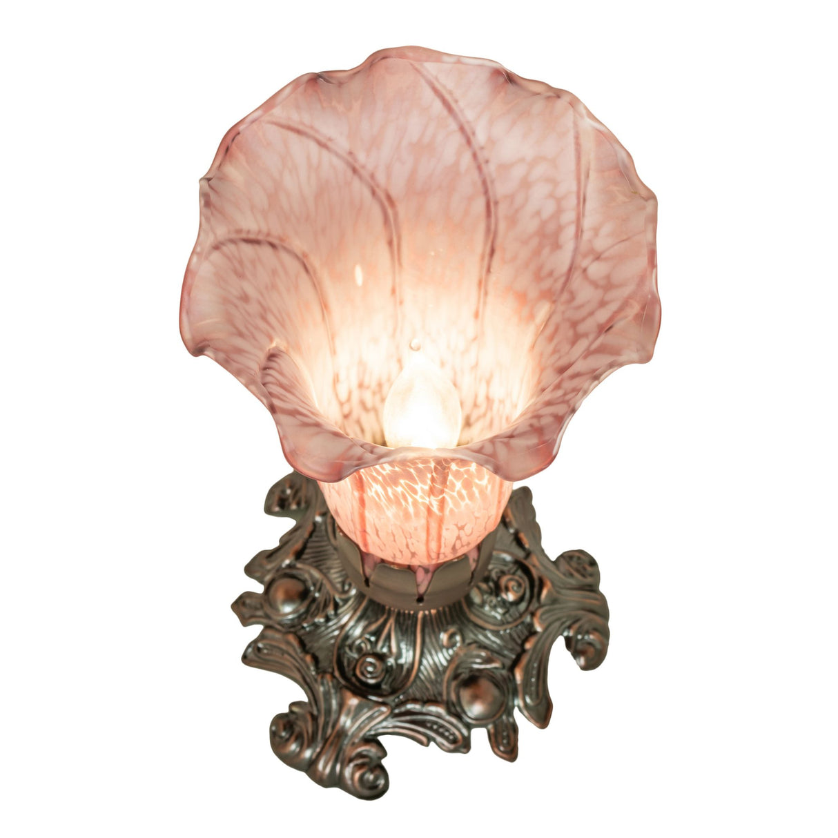 Overhead view of the Lavender Pond Lily mini lamp showcasing its elegant curves.