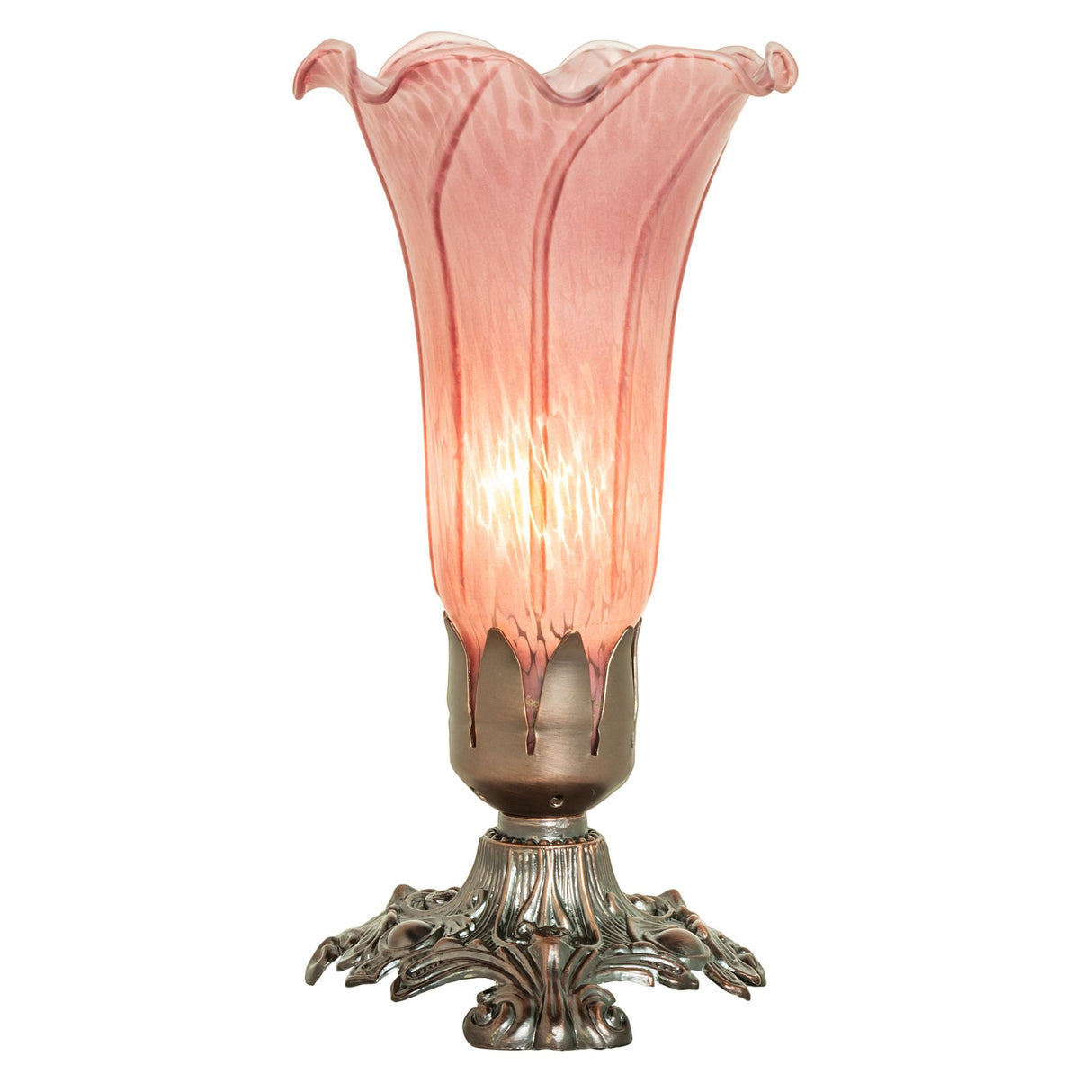 Side view of Lavender Pond Lily mini lamp with intricate floral design.
