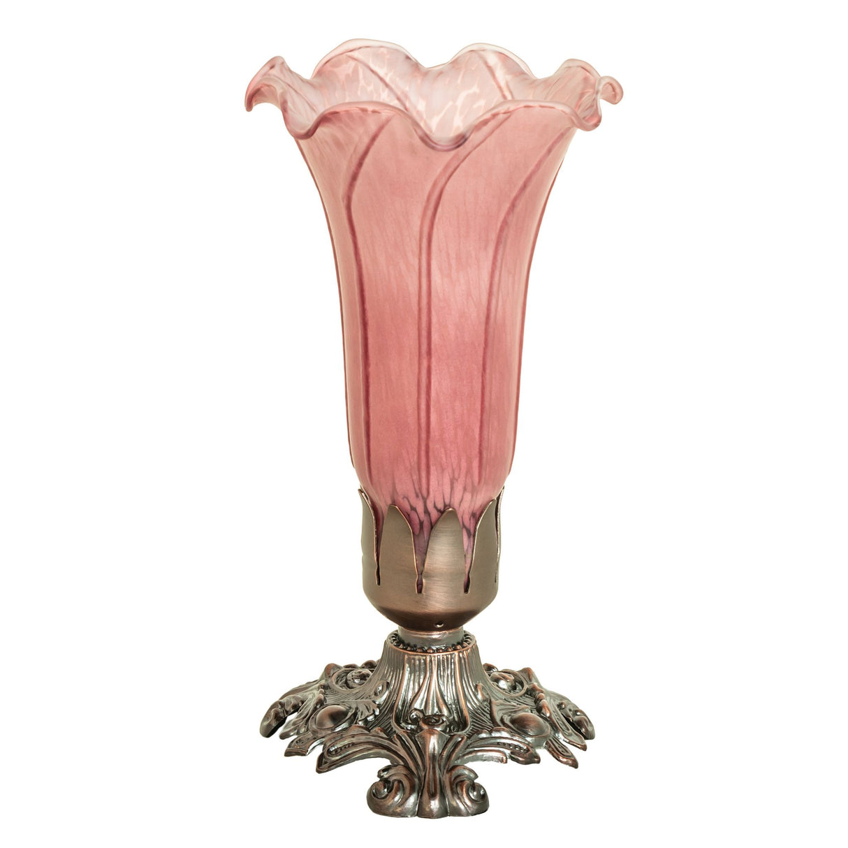 Unlit Lavender Pond Lily Mini Lamp highlighting its detailed base.