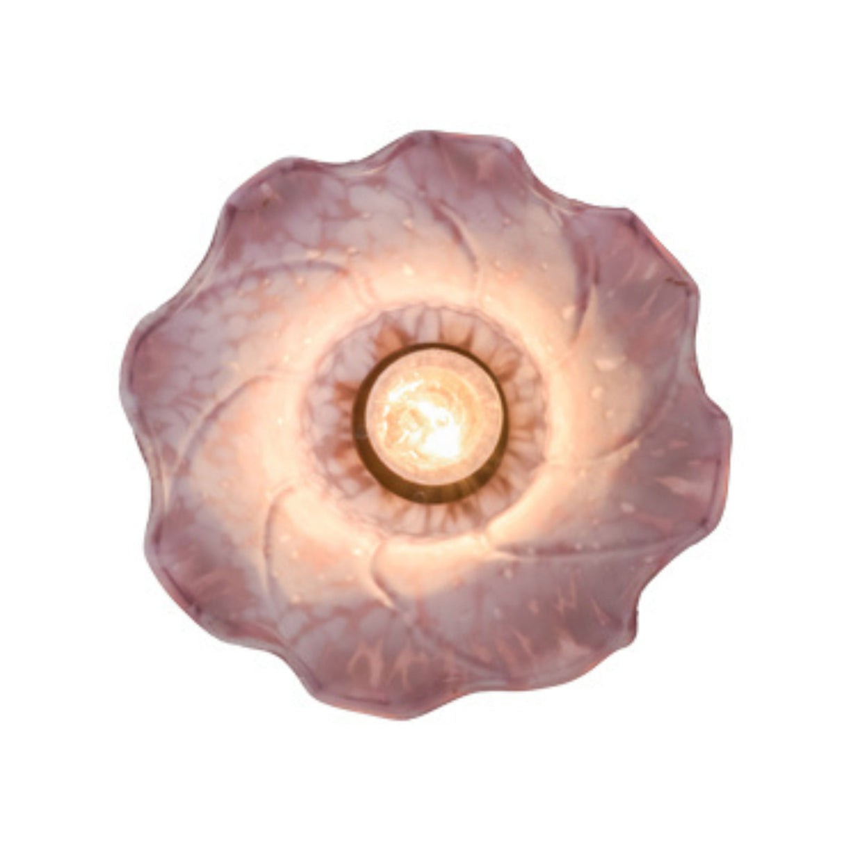 Bottom view of the pendant showing the soft glow through the glass shade.