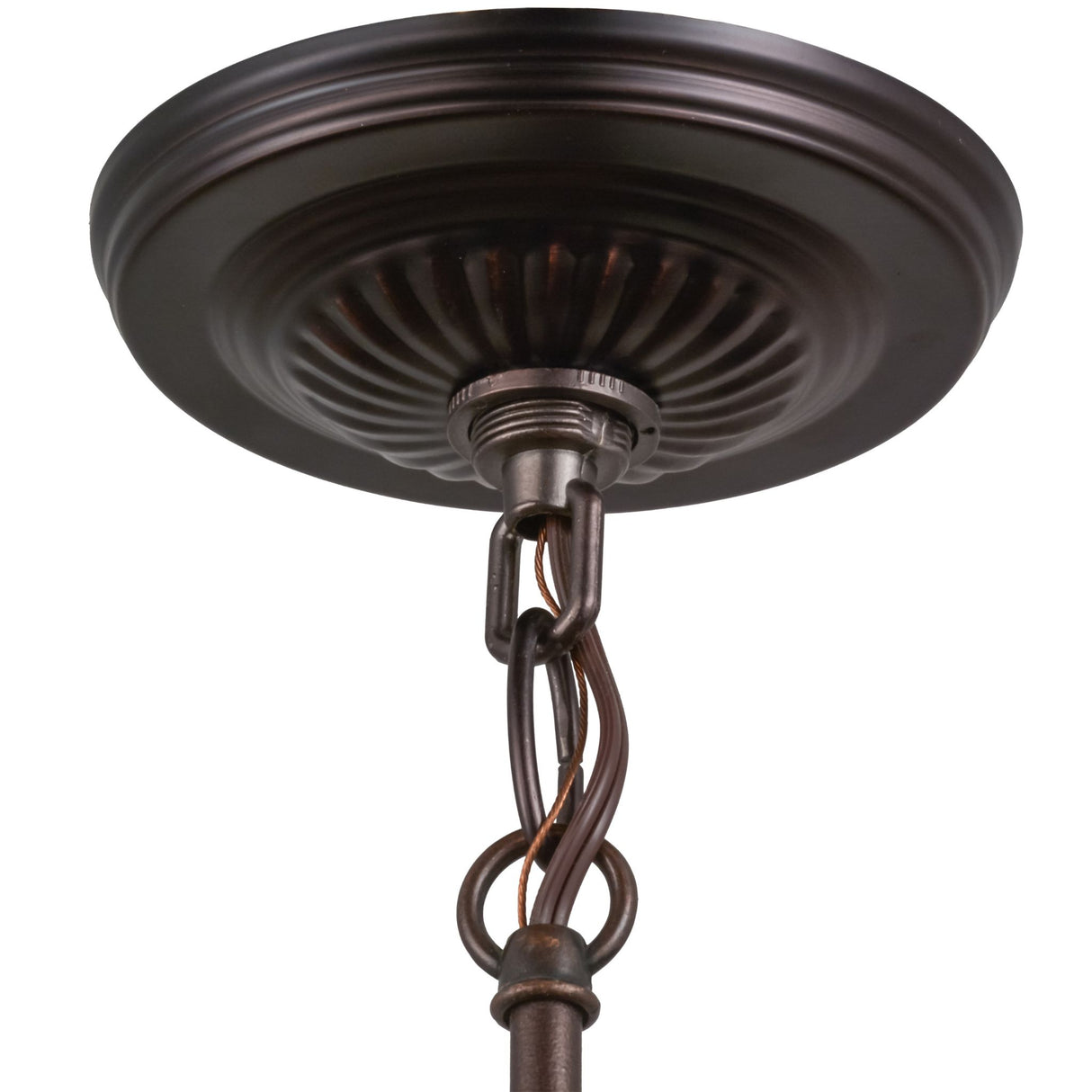 Close-up of the ceiling canopy with Mahogany Bronze finish.