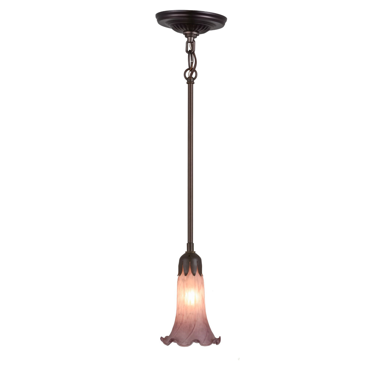 Side view of the Lavender Pond Lily Mini Pendant with elegant glass shade.