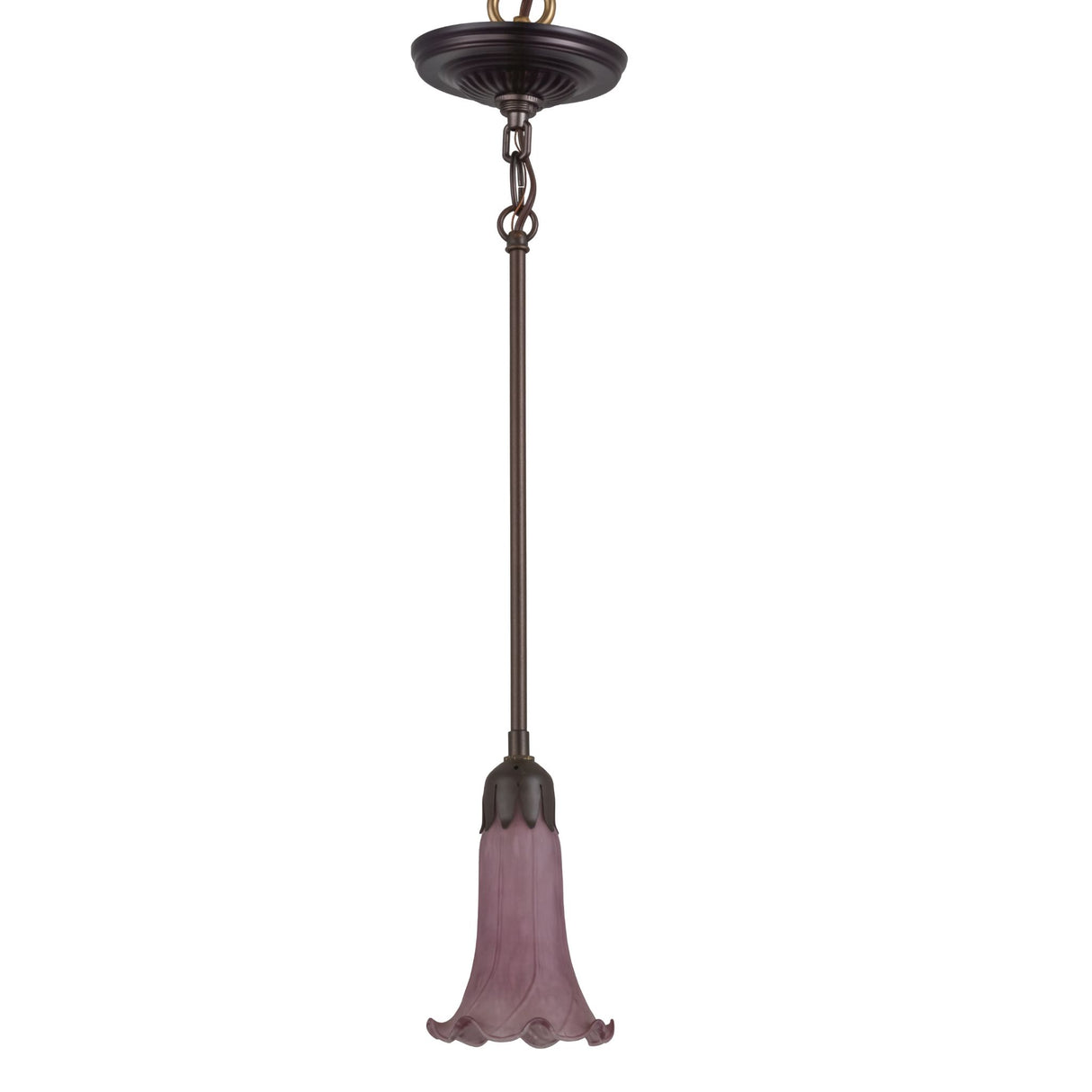 Unlit view of the Lavender Pond Lily Mini Pendant highlighting its artistic glass shade.