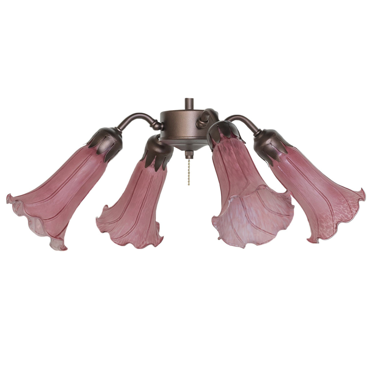 Unlit Tiffany Pond Lily fan light with elegant lavender glass shades.