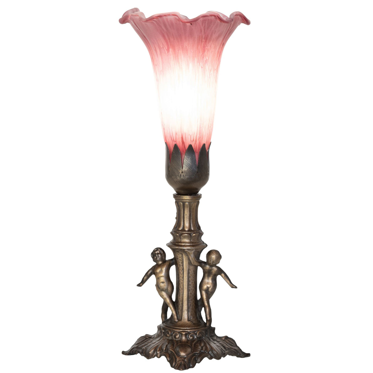 Side view of the Lavender Tiffany Pond Lily Maidens Mini Lamp highlighting its elegant shape.