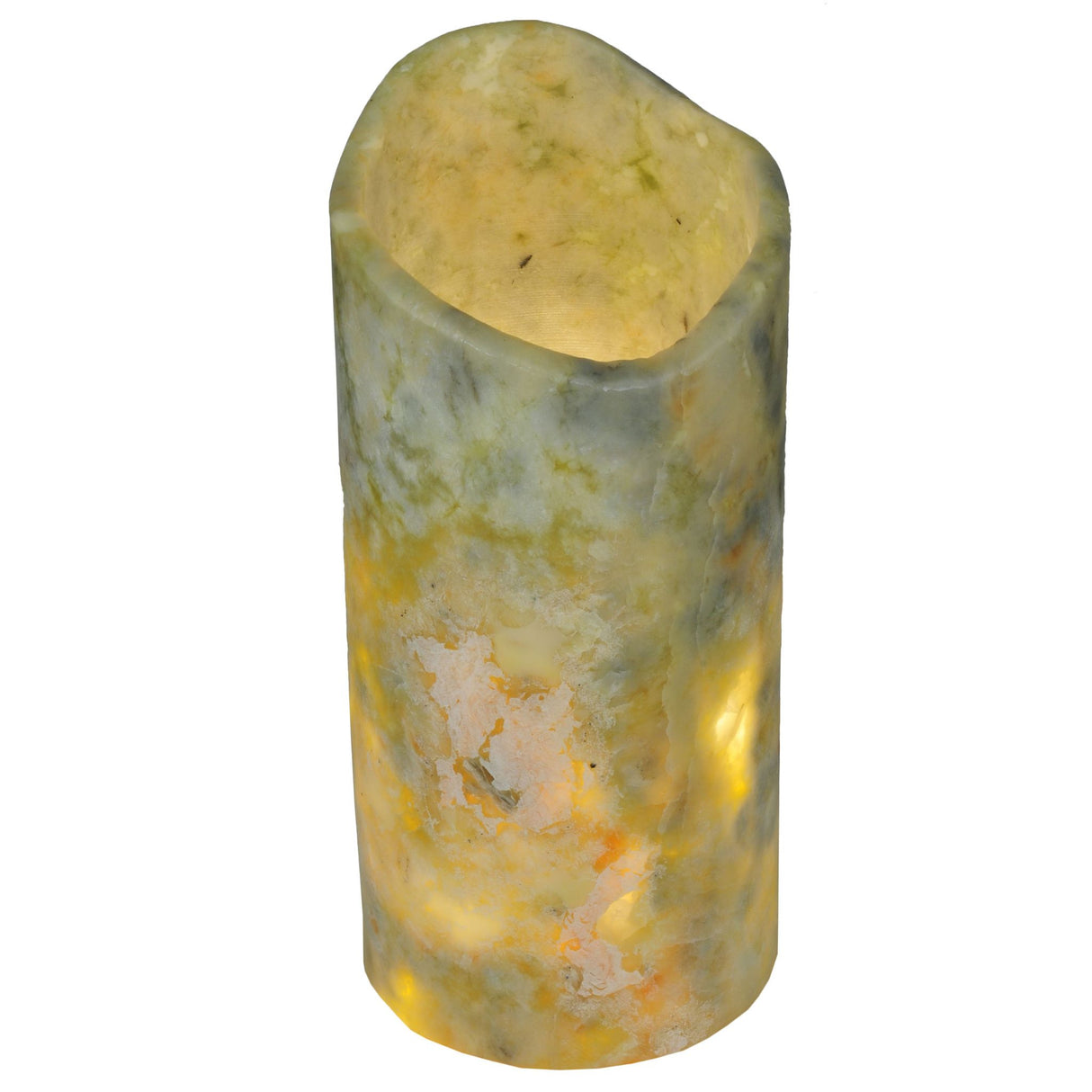 Illuminated Light Green Jadestone Cylinder Shade emitting a warm glow.